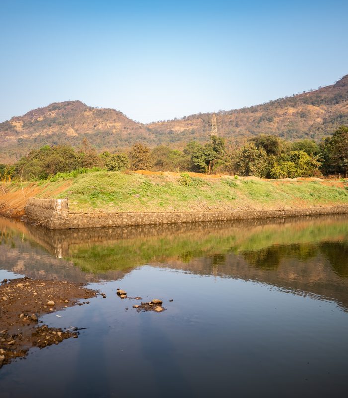 the lake and the hills behind it