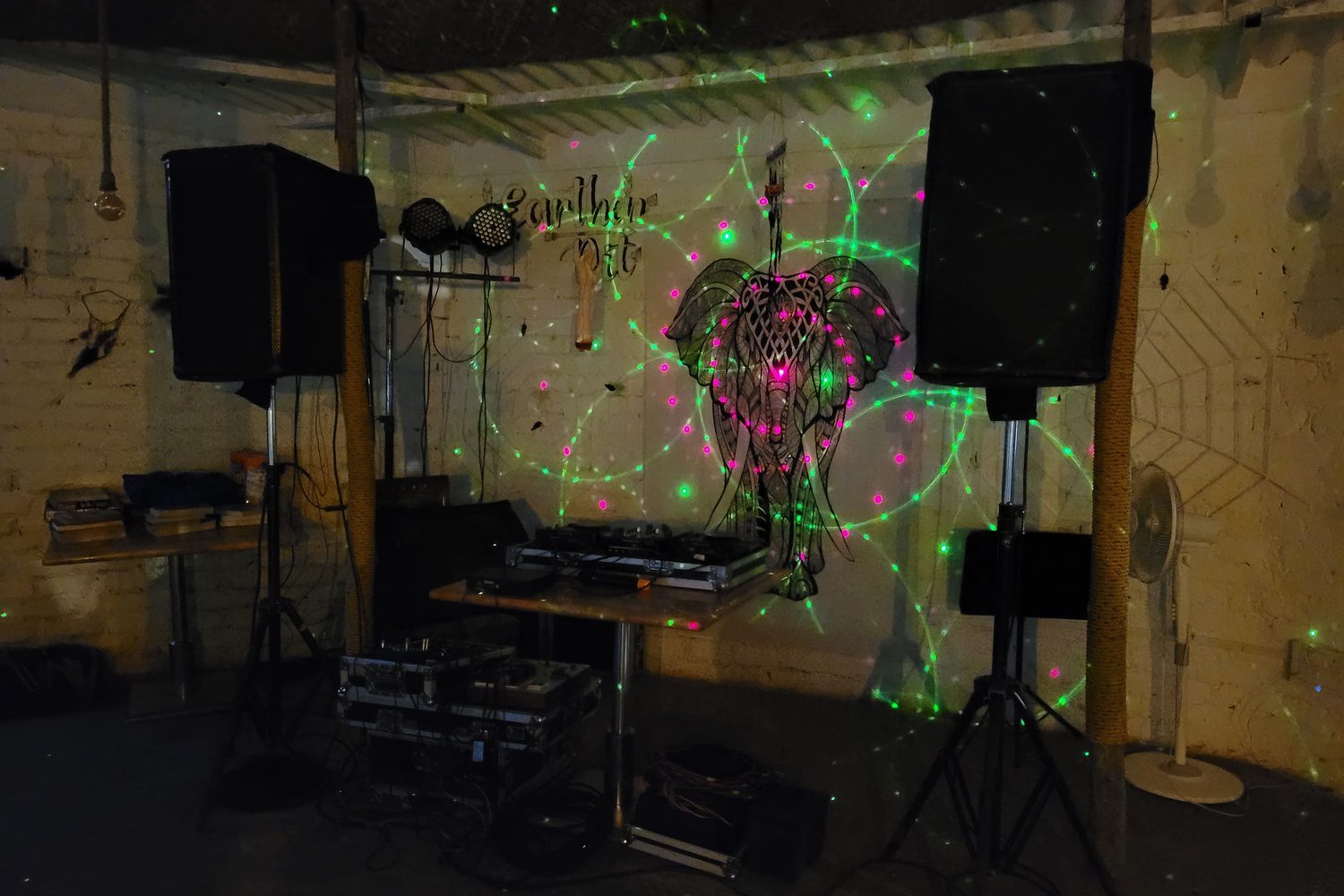 the café stage set up for a live set