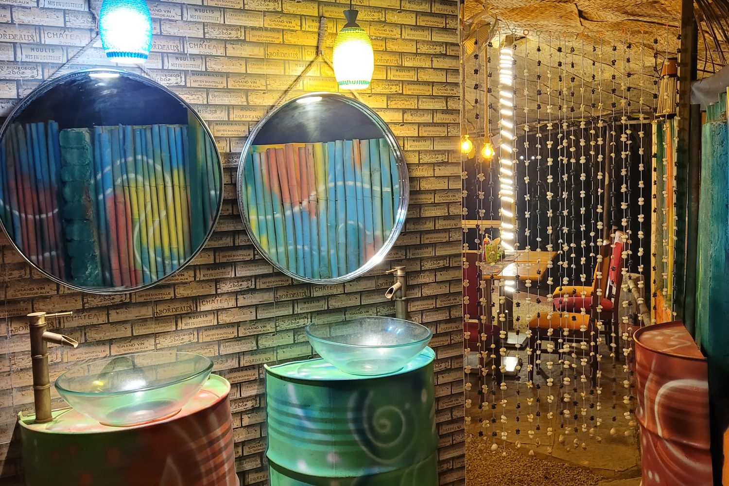 the café bar under hanging lanterns