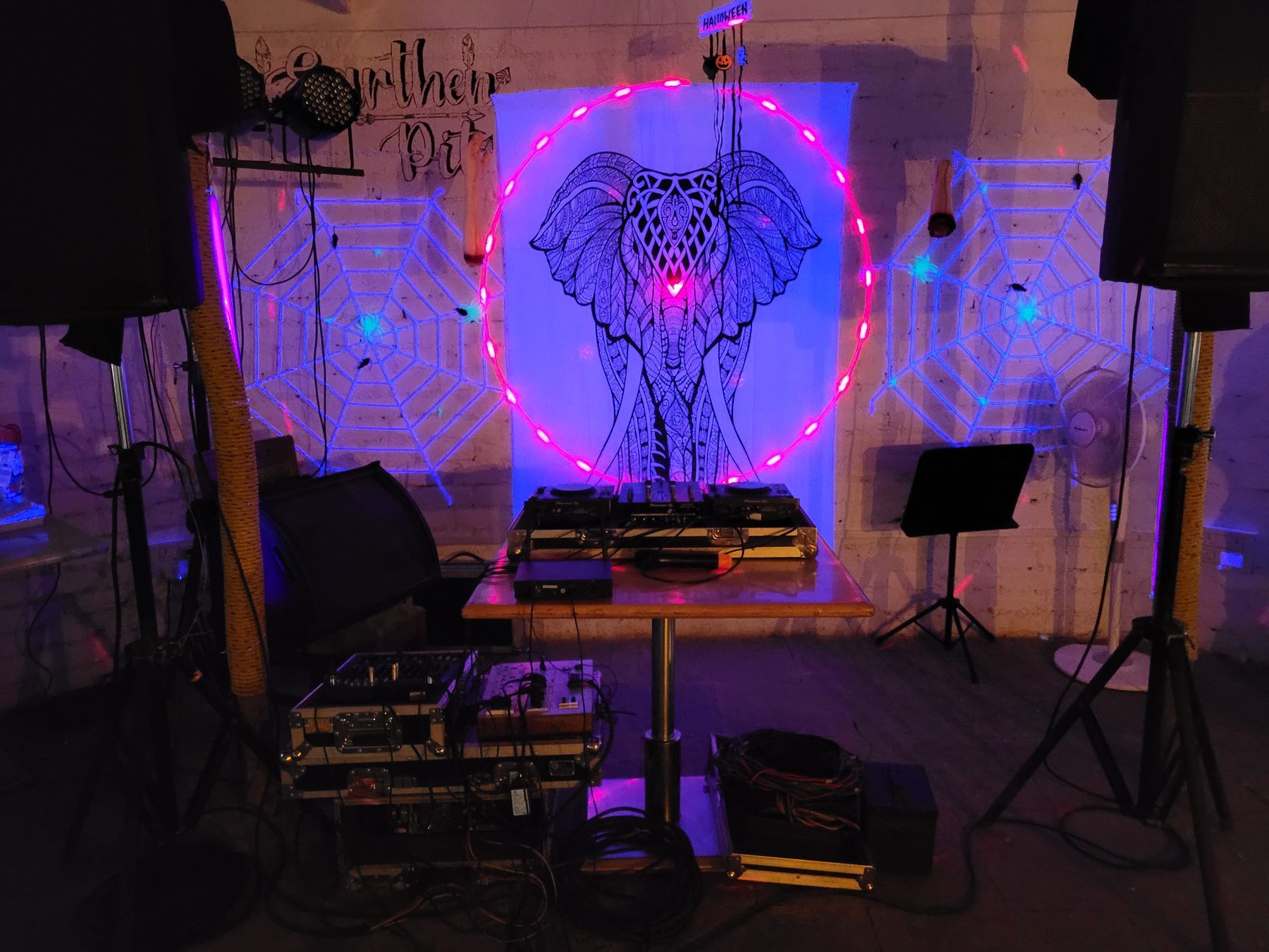 the café stage set up for a live set