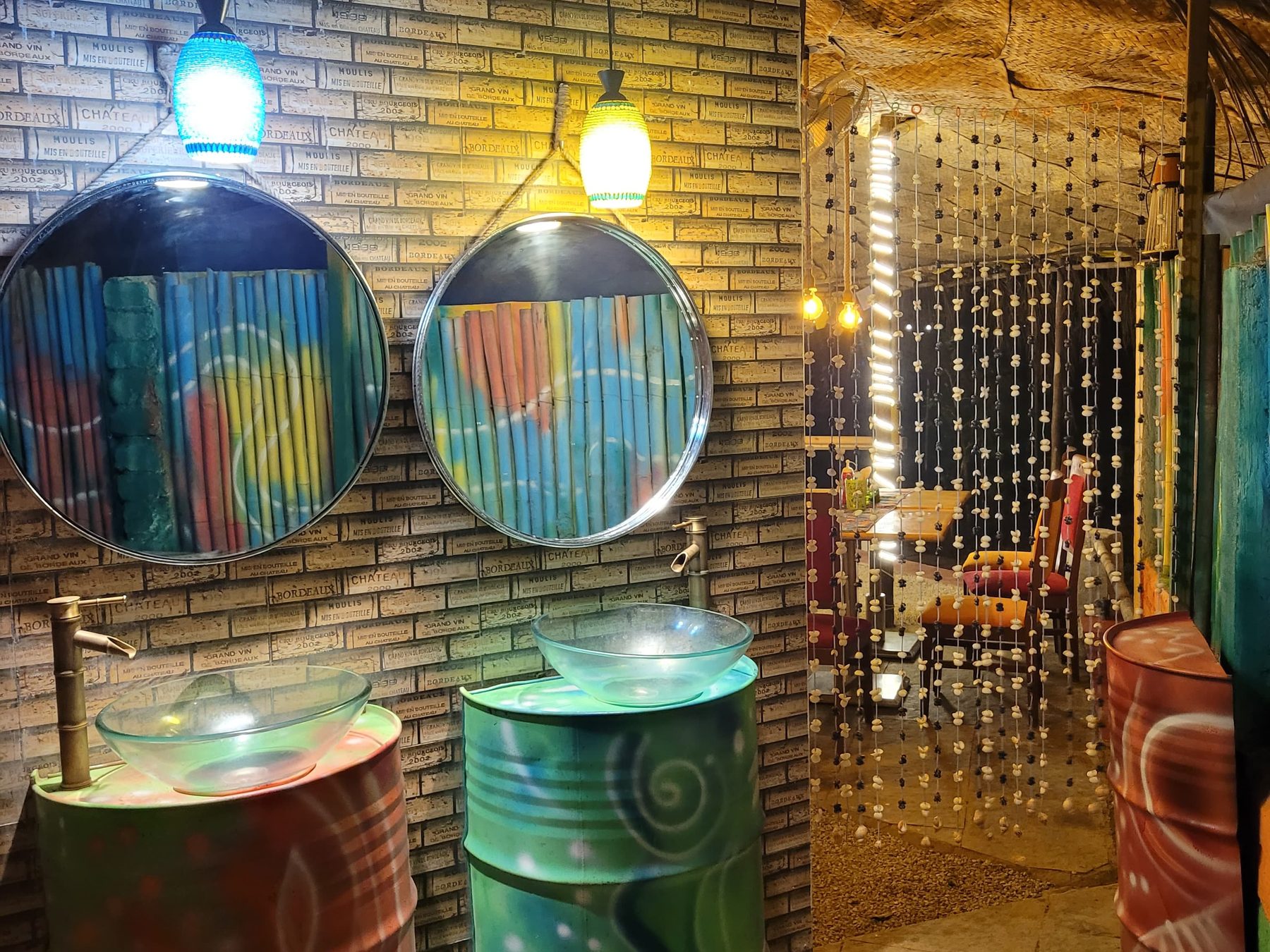 the café bar under hanging lanterns