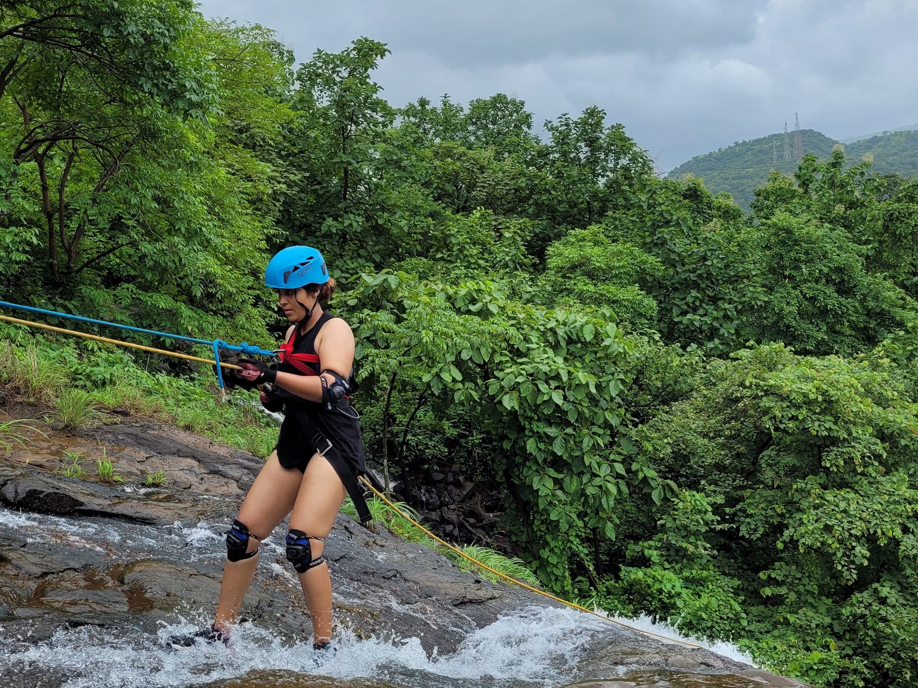 the waterfall running full in monsoon