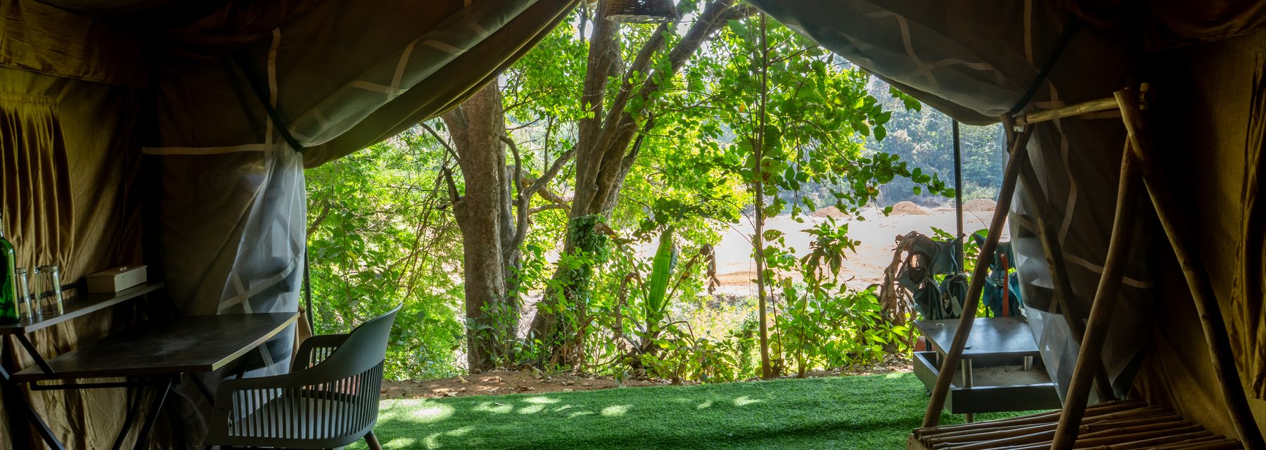 the tent's private deck looking down to the water